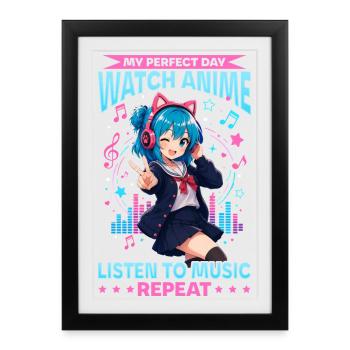Anime et musique Chibi - Affiche encadrée (27 × 37 cm) - noir - Devant