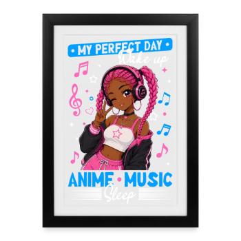 Anime and Music Chibi Black Girl - Framed poster (27 × 37 cm) - black - Front
