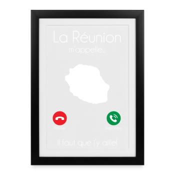 La Reunion M Appelle Il Faut Que J Y Aille T-Sh... - Affiche encadrée (27 × 37 cm) - noir - Devant