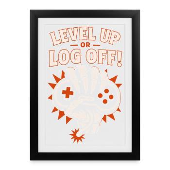 Level Up or Log Off Gaming Skeleton - Framed poster (27 × 37 cm) - black - Front