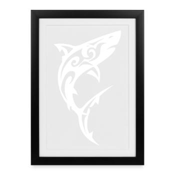 Requin tribal Noir Blanc - Affiche encadrée (27 × 37 cm) - noir - Devant