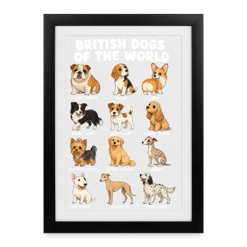 British Dog Breed Chart Cute - Framed poster (27 × 37 cm) - black - Front