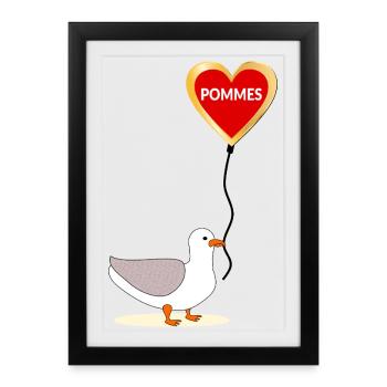Möwe Pommes - Gerahmtes Poster (27 × 37 cm) - Schwarz - Vorne