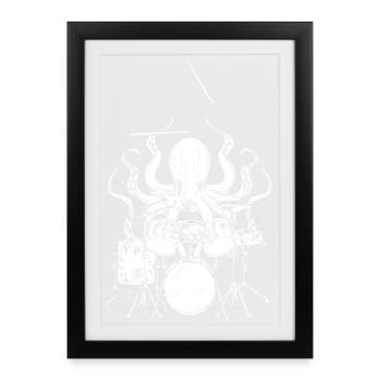 Oktopus Schlagzeuger Drummer Schlagzeug Percussion - Gerahmtes Poster (27 × 37 cm) - Schwarz - Vorne
