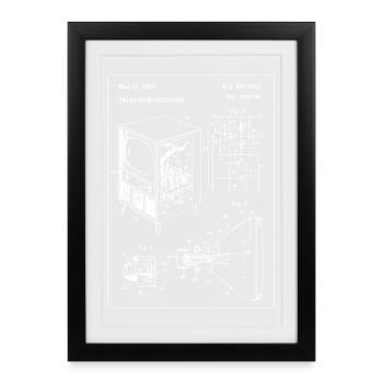 Retro Vintage Television Blueprint Design - Framed poster (27 × 37 cm) - black - Front