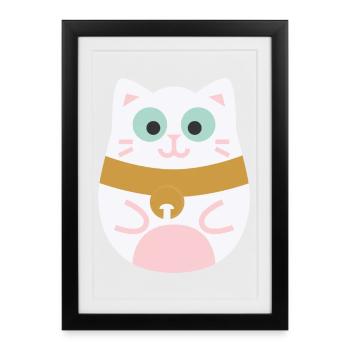 Maneki Neko L Chat porte-bonheur japonais - Affiche encadrée (27 × 37 cm) - noir - Devant