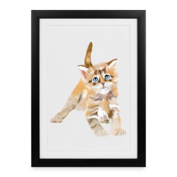 Chaton aquarelle aux yeux bleus - Affiche encadrée (27 × 37 cm) - noir - Devant
