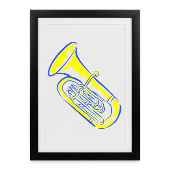 Musique de tuba aux couleurs néon - Affiche encadrée (27 × 37 cm) - noir - Devant