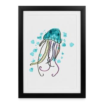 Conception de méduses à l’aquarelle pour les amoureux de la mer - Affiche encadrée (27 × 37 cm) - noir - Devant