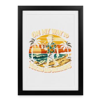 Squelette Vacances Humour Drôle Humour Plage - Affiche encadrée (27 × 37 cm) - noir - Devant