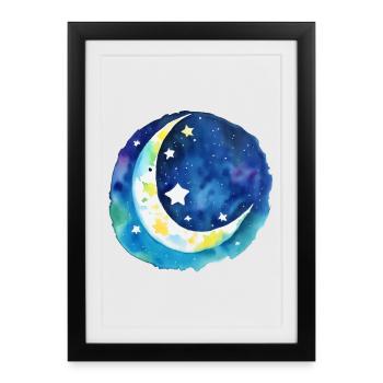 Moon and stars - Framed poster (27 × 37 cm) - black - Front
