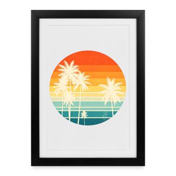 Palmier Crépuscule Vintage - Affiche encadrée (27 × 37 cm) - noir - Devant