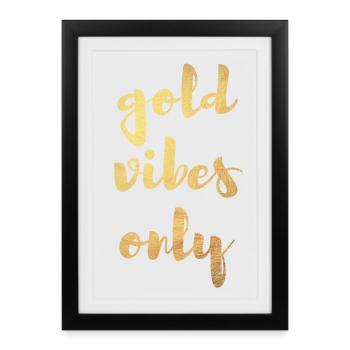 Gold Vibes Only Yoga Décoration cool Citations - Affiche encadrée (27 × 37 cm) - noir - Devant