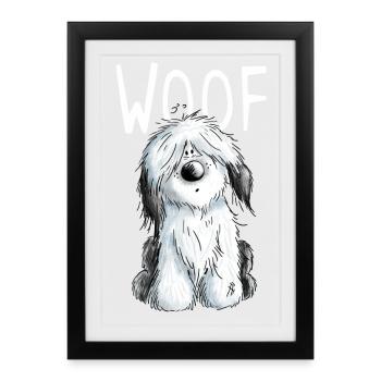 Woof Bobtail - Bobtails - Old English Sheepdog - Gerahmtes Poster (27 × 37 cm) - Schwarz - Vorne