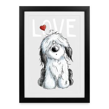 I Love Bobtail - Bobtails - Old English Sheepdog - Gerahmtes Poster (27 × 37 cm) - Schwarz - Vorne