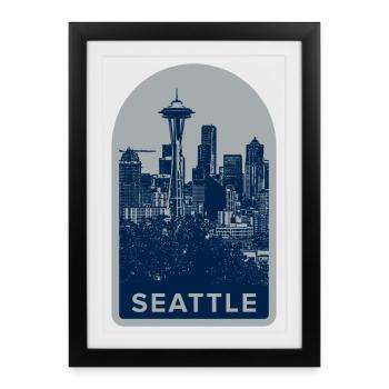 Insigne de la Skyline de Seattle - Affiche encadrée (27 × 37 cm) - noir - Devant