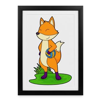 Fox Joueur de volley-ball Volley-ball - Affiche encadrée (27 × 37 cm) - noir - Devant