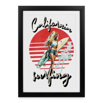 Californie Surf Rétro Sunset Surfer Fille - Affiche encadrée (27 × 37 cm) - noir - Devant