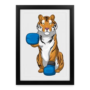 Boxeur Tiger Gants de boxe Boxe Boxe - Affiche encadrée (27 × 37 cm) - noir - Devant