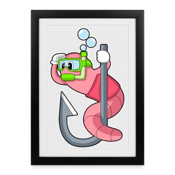 Pêche à l’hameçon Worm Angler - Affiche encadrée (27 × 37 cm) - noir - Devant