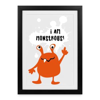 Monstre monstrueux monstrueux effrayant bande dessinée drôle - Affiche encadrée (27 × 37 cm) - noir - Devant
