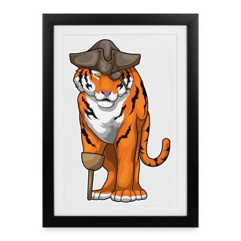Tiger Pirate Wooden Leg Eye Patch - Framed poster (27 × 37 cm) - black - Front