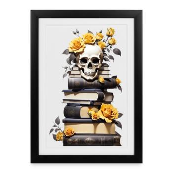 Stack of books with skull - Framed poster (27 × 37 cm) - black - Front