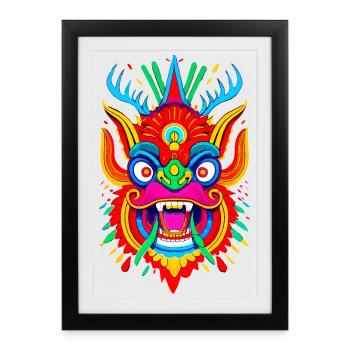 Masque de dragon coloré - Affiche encadrée (27 × 37 cm) - noir - Devant