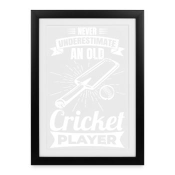 Ne sous-estimez jamais les vieux joueurs de cricket - Affiche encadrée (27 × 37 cm) - noir - Devant