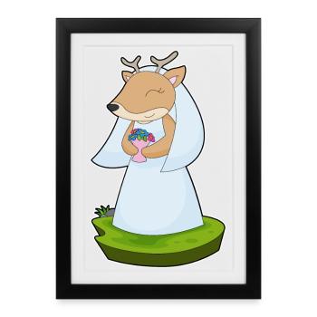 Cerf mariée Bouquet Mariage - Affiche encadrée (27 × 37 cm) - noir - Devant