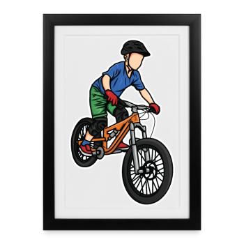 Lustiger Mountainbike Junge - Gerahmtes Poster (27 × 37 cm) - Schwarz - Vorne