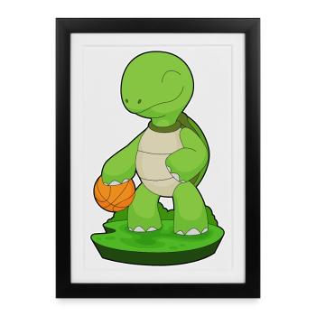 Tortue Joueur De Basket-ball Basket-ball - Affiche encadrée (27 × 37 cm) - noir - Devant