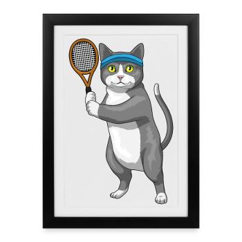 Raquette de tennis Cat Tennis - Affiche encadrée (27 × 37 cm) - noir - Devant