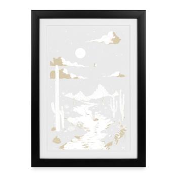 Path through the desert with footprints and cactus - Framed poster (27 × 37 cm) - black - Front