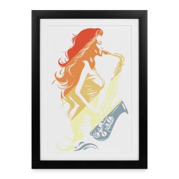Saxophoniste Vintage - Affiche encadrée (27 × 37 cm) - noir - Devant
