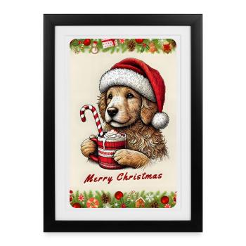 Chiot de Noël au chocolat chaud - Affiche encadrée (27 × 37 cm) - noir - Devant