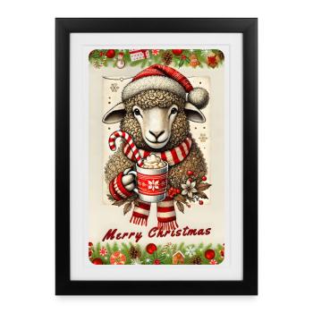 Mouton de Noël au chocolat chaud - Affiche encadrée (27 × 37 cm) - noir - Devant