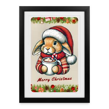 Lapin de Noël avec chocolat chaud - Affiche encadrée (27 × 37 cm) - noir - Devant
