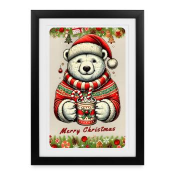 Ours polaire de Noël avec chocolat chaud - Affiche encadrée (27 × 37 cm) - noir - Devant