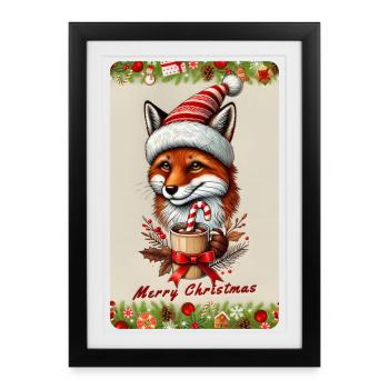 Renard de Noël festif au chocolat chaud - Affiche encadrée (27 × 37 cm) - noir - Devant