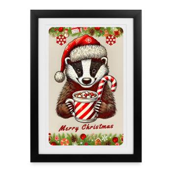 Blaireau de Noël au chocolat chaud - Affiche encadrée (27 × 37 cm) - noir - Devant
