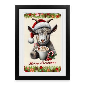 Chèvre de Noël au chocolat chaud - Affiche encadrée (27 × 37 cm) - noir - Devant