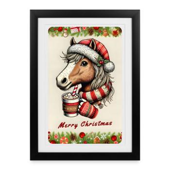 Cheval de Noël au chocolat chaud - Affiche encadrée (27 × 37 cm) - noir - Devant