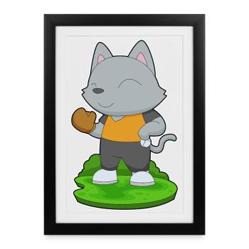Cat Baseball Gant de baseball - Affiche encadrée (27 × 37 cm) - noir - Devant