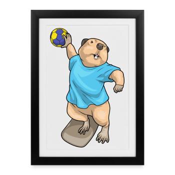 Biber Handballspieler Handball - Gerahmtes Poster (27 × 37 cm) - Schwarz - Vorne