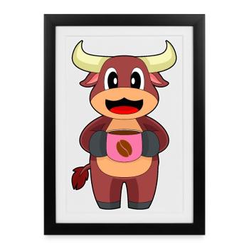 Stier Kaffee Tasse - Gerahmtes Poster (27 × 37 cm) - Schwarz - Vorne