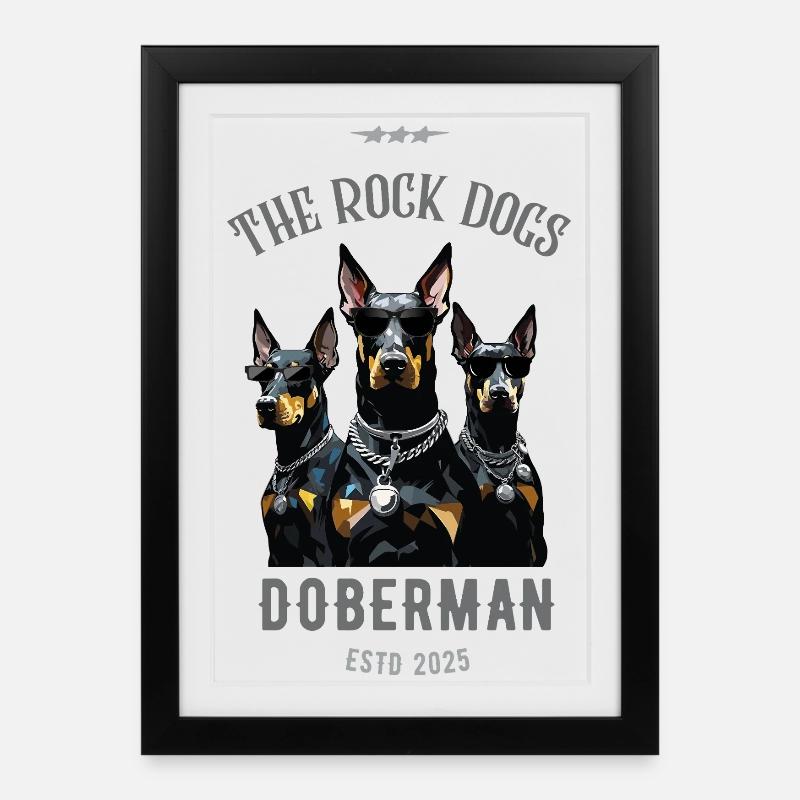 doberman Pinscher - le chien de roche - Affiche encadrée (27 × 37 cm) - noir