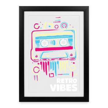 Retrovibes cassette cassette vintage couleurs bande dessinée - Affiche encadrée (27 × 37 cm) - noir - Devant