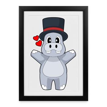 Hippopotame Marié Chapeau haut de forme Mariage - Affiche encadrée (27 × 37 cm) - noir - Devant