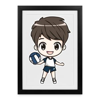 Petit joueur de volley-ball garçon - Affiche encadrée (27 × 37 cm) - noir - Devant